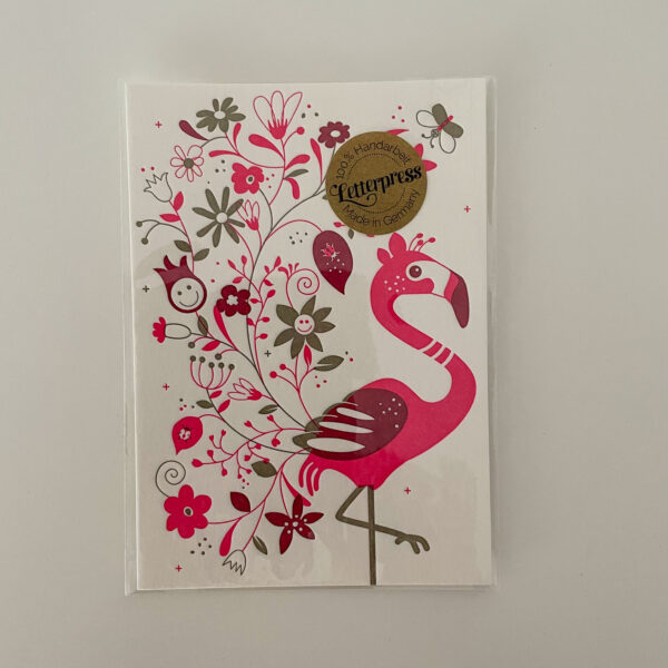 Letterpress Postkarte Flamingo Neonpink